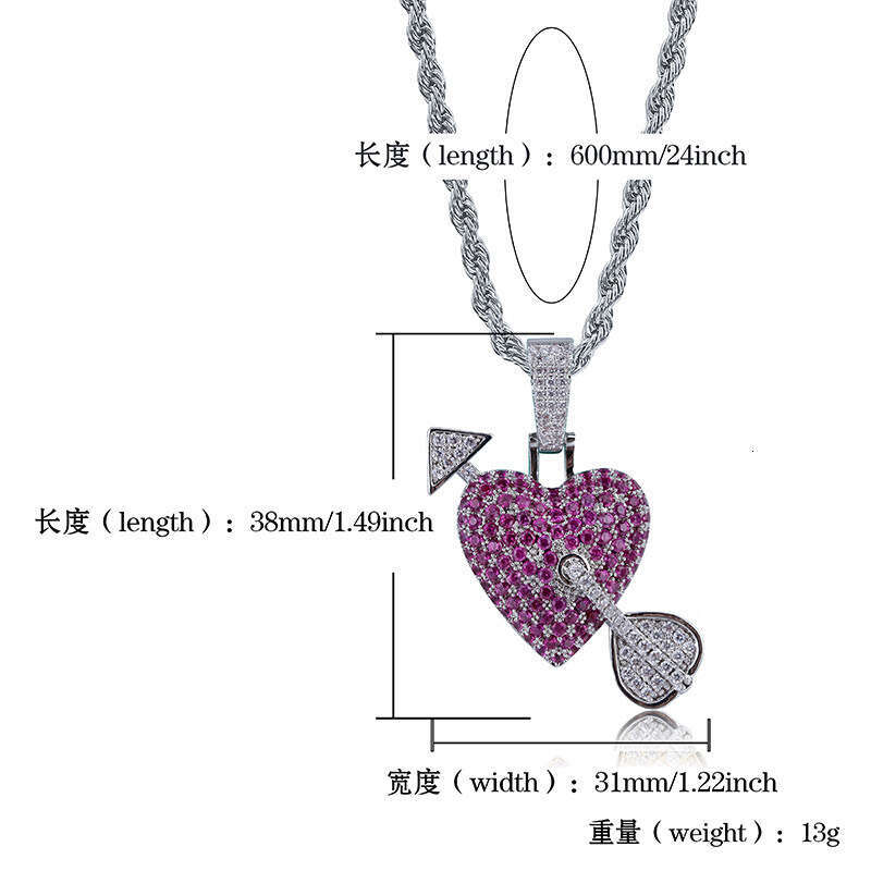 Cupid Love God One Arrow Through Heart Male and Female Couple Ins Pendant Micro Paved Colorful Zircon Accessories