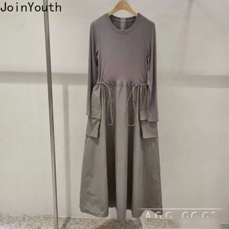Dresses Suit Women Two Piece Set Long Sleeve Drawstring Patchwork Knit Dress Sleeveless Casual Vest Coat Outfits Chic Y2k Sets