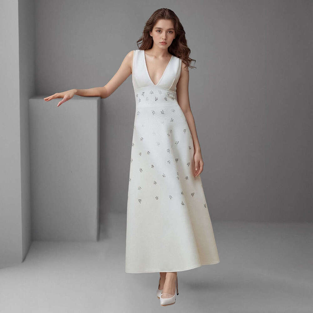 White Skirt Maxi Skirt Women S Fashion White Rhinestone Strap Deep V Slim Elegant Long Dress Long Skirt