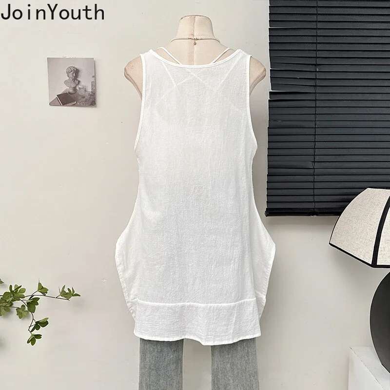 Summer Sweet Tanks 2024 Women Clothing Sleeveless Loose Camis Solid Color Hollow Out Patchwork Lace Tanks Y2k Tops Ropa Mujer
