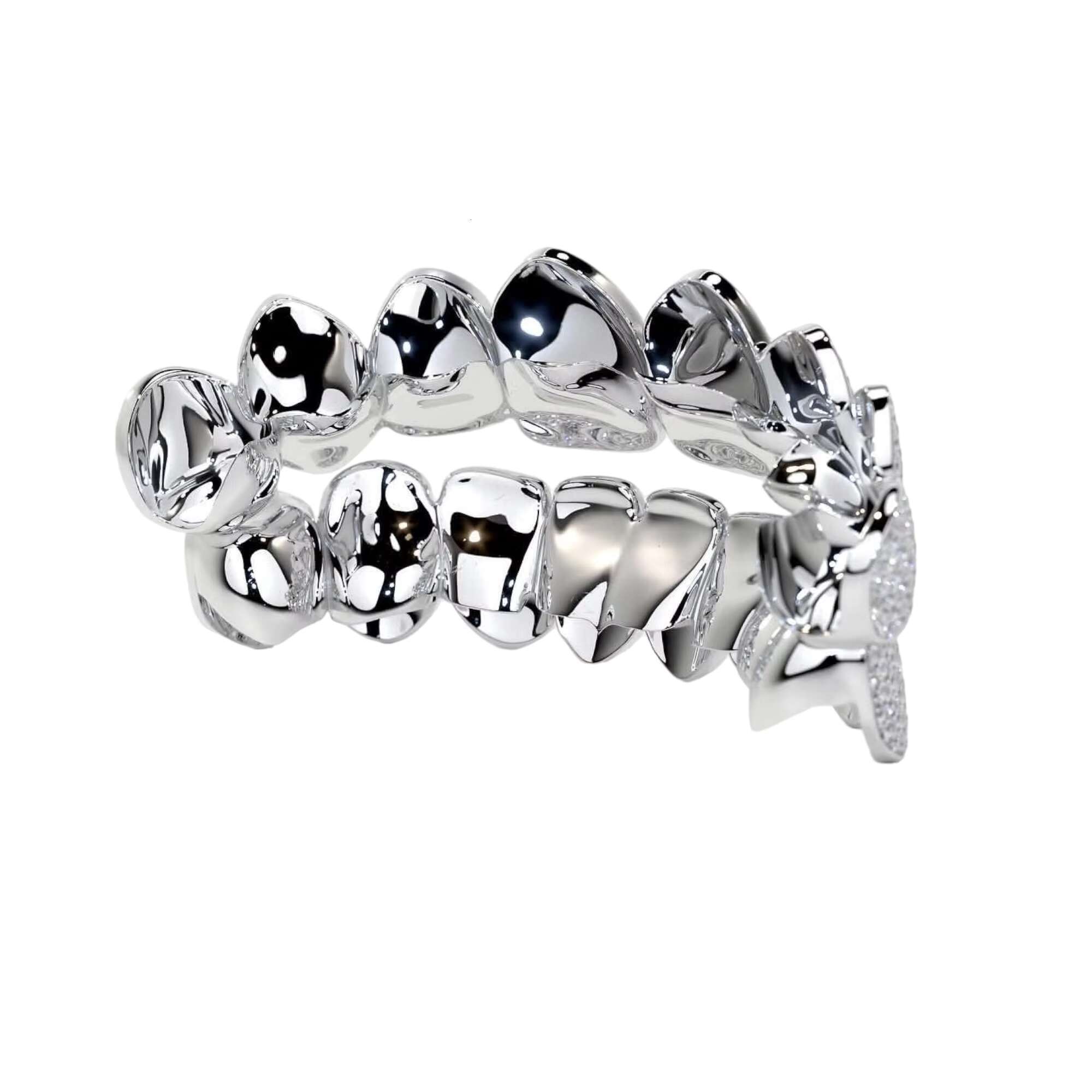 Mens Hip Hop Custom 925 Silver Teeth Grillz Iced Out Moissanite Diamond Grillz Teeth on White Gold Chain Best Price Jewelry