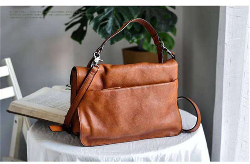 Casual handmade genuine leather women's handbag simple designer fashion natural soft real cowhide party shoulder messenger bag