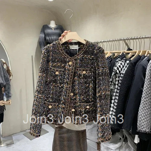 Vintage Jackets 2025 Women Clothing O-neck Long Sleeve Pocket Tweed Temperament Tops Fashion Korean Cropped Coat Y2k Clothes