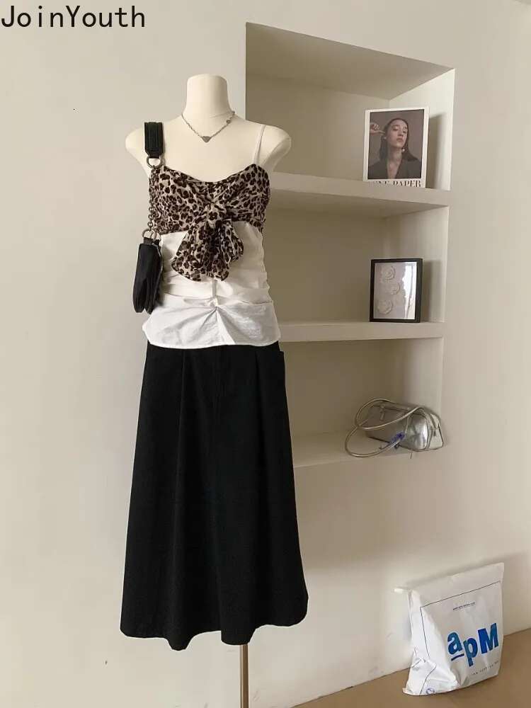 Contrast Color Leopard Print Tanks 2025 Womens Clothing Sexy Tunic Fashion Vest Crop Tops Bandage Bow Summer Tees Korean Camis