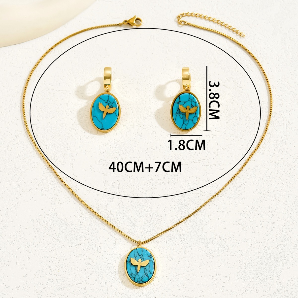 Fashion Commuter Earrings Necklace Simple Blue Turquoise Design Set Ear Cuff Clavicle Chain