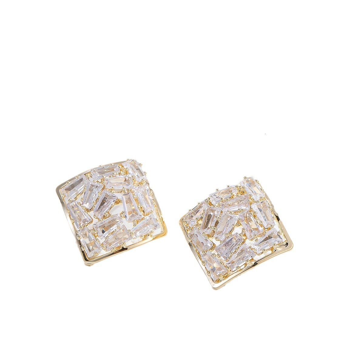 Minimalist Elegant Japanese And Korean Style Super Shiny Inlaid Zircon Full Design High-End Square Earrings