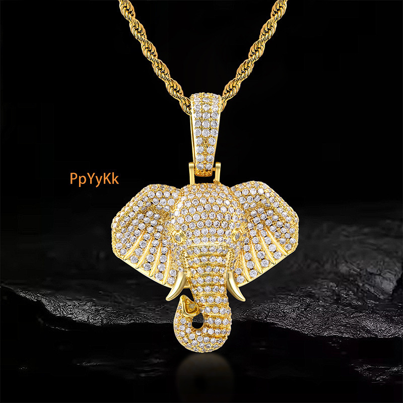 Moissanite Jewelry Street HipHop Full Diamond ElephantTrunk Ganesh Pendant DiamondInlaid Streetwear Brand Unisex Unique BlingBling Necklace