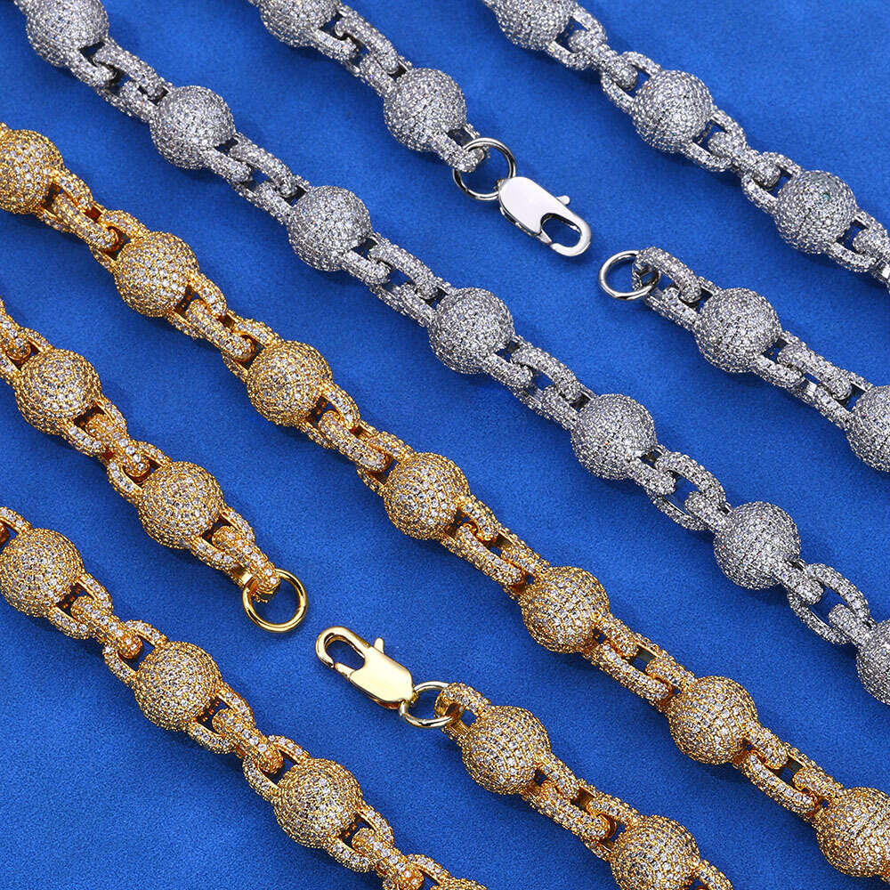 Hip Hop Jewelry 10.5mm Inlaid Dia Bubble Round Bead Chain Zircon Necklace Accessories Men's Bracelet 3dc0