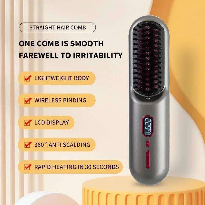 New Portable USB Charge Straightening LED Electric Brushes Cordless Hair Straightener Brush Negative Ions Hot Comb