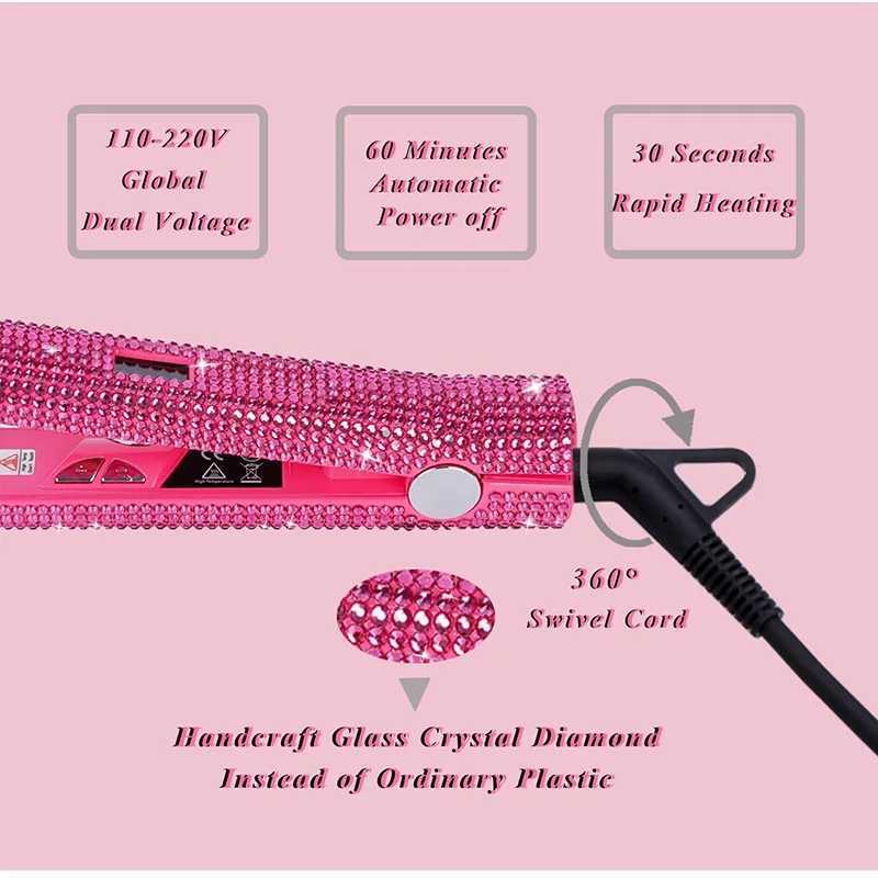 Professional Flat Iron 1 inch Rhinestone Titanium Hair Straightener Hair Styling Iron with LCD Display planchas parael cabelloXJ250621