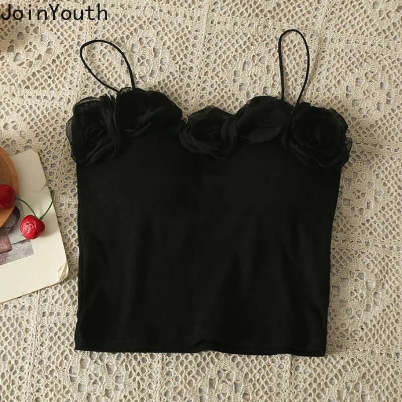 Crop Tops Women Clothes 3D Floral Sexy Tanks Fashion Summer Vest Y2k Tops Sleeveless Tunic Backless Korean Camis 2025 Ropa Mujer