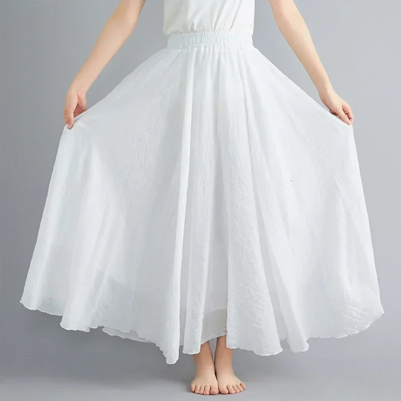 Fashion Solid Cotton Linen Women Skirts Maxi Elegant Harajuku Saia Casual Loose Long Skirt Ladies Clothes Faldas Ropa Mujer 250619