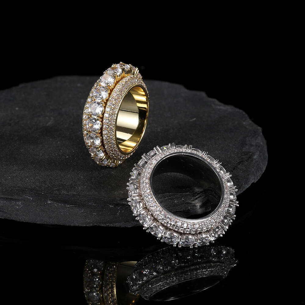 Five Row Zircon Rotating Hip-Hop Trendy Brand Rotatable Men's Ring Jewelry 3cc7