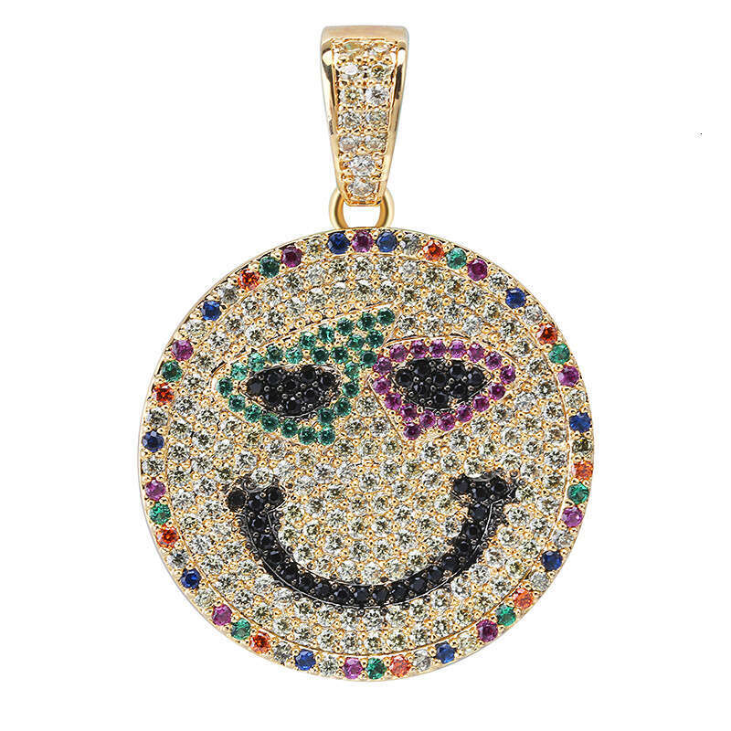 Smiley Face Pendant Hip-Hop Colorful Micro-Paved Zircon Necklace Unisex Accessories