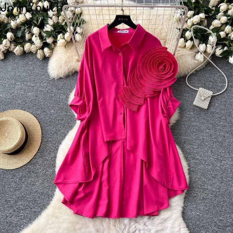 Korean Fashion Women Shirt 3D Floral Long Sleeve Irregular Blouses 2025 Blusas Mujer De Moda Casual Loose Summer Blouse Tops