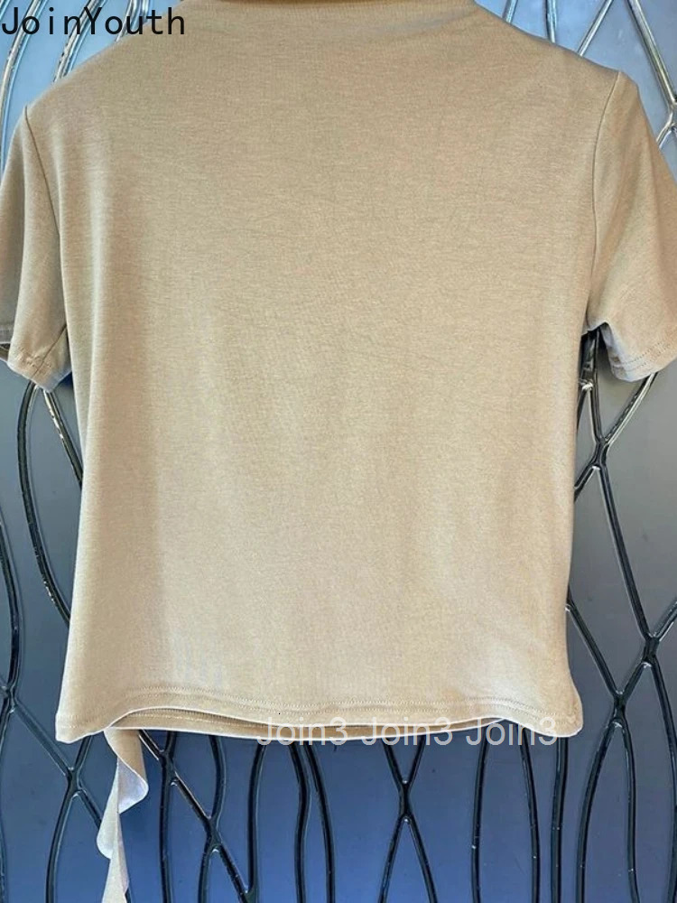 Crop Tops Temperament Woman T Shirts Solid Color Tunic Tees Turtleneck Short Sleeve Camisetas Chic 3D Floral Summer T-shirts