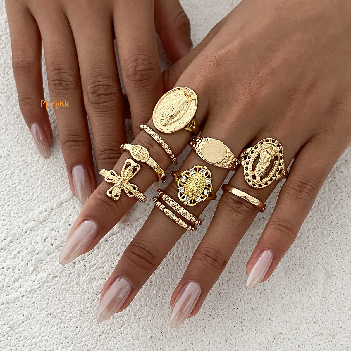 Bold Diamond Crown Hip Hop Knuckle Ring Cross Diamond Inlaid Fashion Statement Finger Ring Jewelry