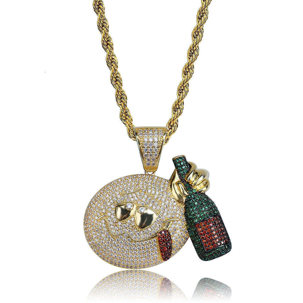 Emoji Expression Personality Fun Cartoon Hip-Hop Full Dia Pendant Copper Inlaid Zircon Men and Women Trendy Necklace