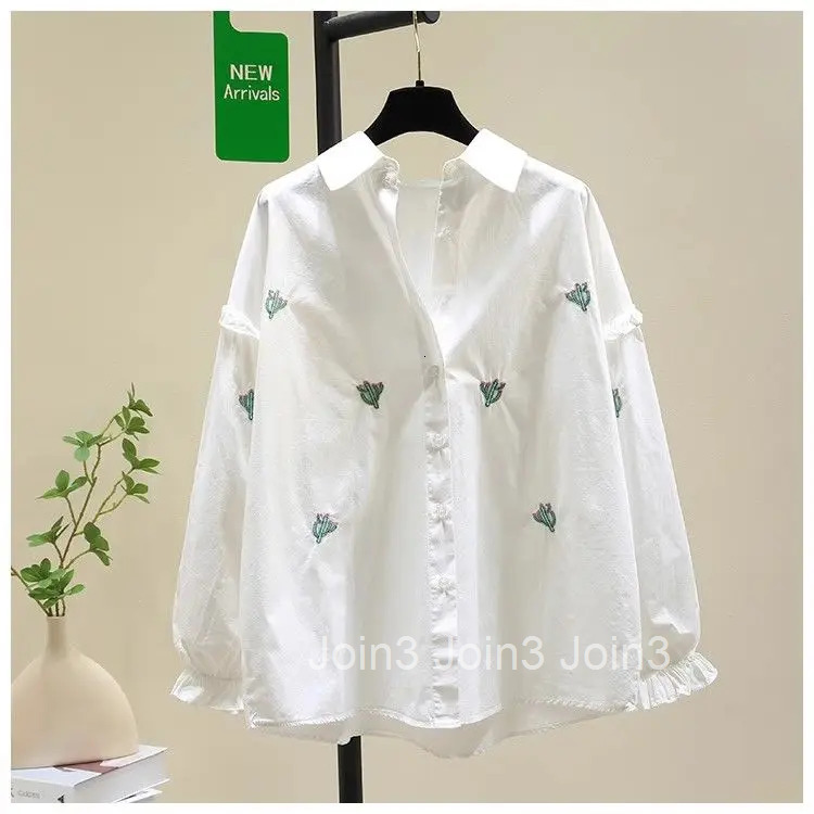 Embroidery Blouse Womens Clothing 2025 Camisas De Mujer Long Sleeve Loose White Shirts Turndown Collar Vintage Blouses Tops