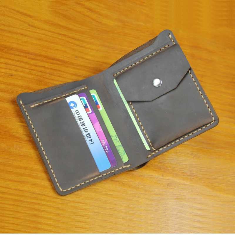 Handmade Vintage Crazy Horse Genuine Leather Wallet Men Purse Leather Money Clips Short Male Money Bag with Coin Pocket Vertical Z250621