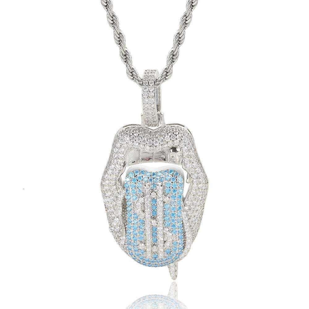 Hip Hop Jewelry Micro Paved Zircon Trendy Brand Dollar Bill Mouth Tongue Men's Necklace Pendant f6e6