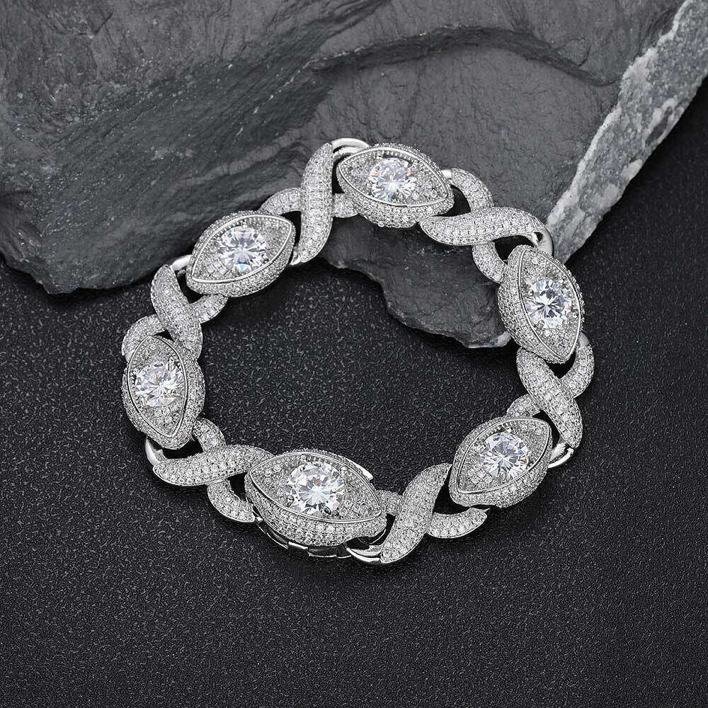 Hip Hop Zircon 15mm Infinity Eye Figure-8 Cuban Chain Men's Bracelet Accessory 8f5b