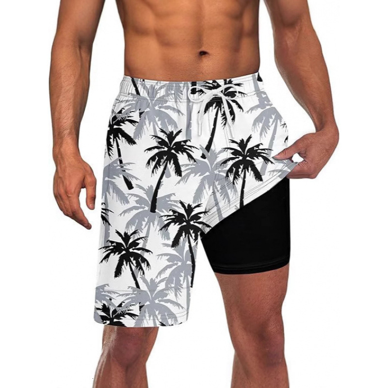 Designer Beach Pants Latest European And American Trend Cross-border Amazon Exclusive Double-layer Beach Shorts Men's Casual Sports Shorts Free S
