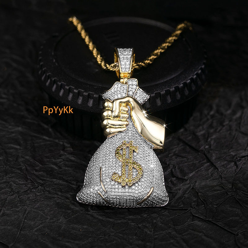 Full Iced Out Money Bag Dollar Sign Pendant Necklace Hip Hop Rap Bling Personalized Moissanite Jewelry Pass the diamond tester