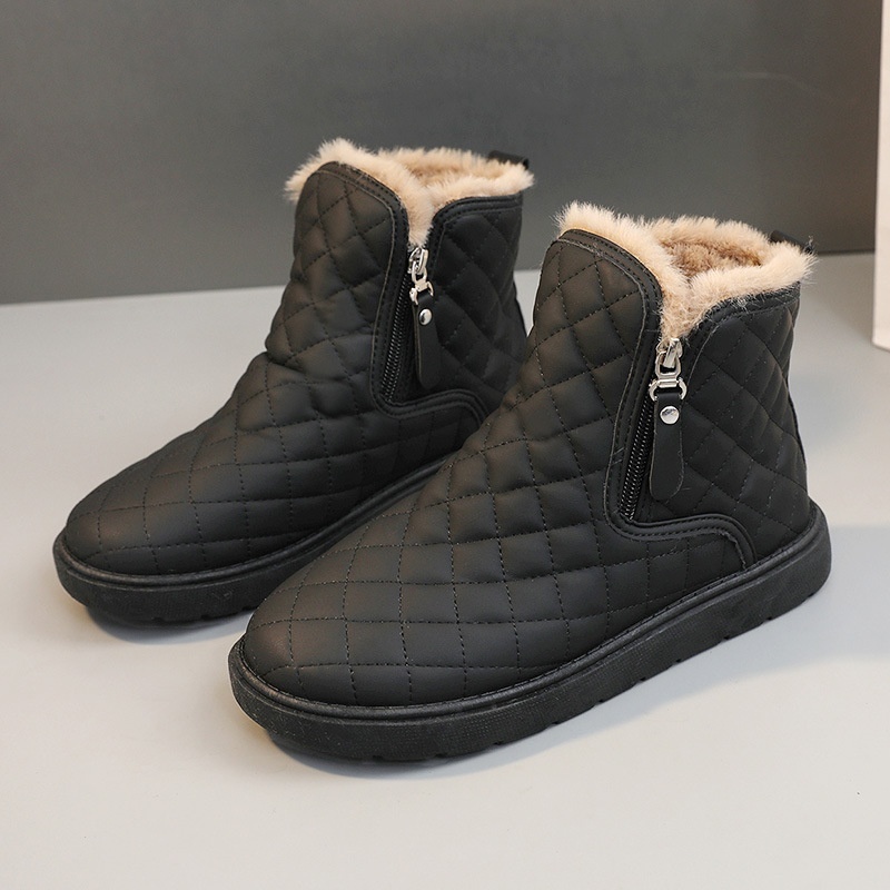 2025 free shipping designer winter snow boots with mid top zipper and plush shoes, student board shoes, internet famous thin sole, lightweight and hei