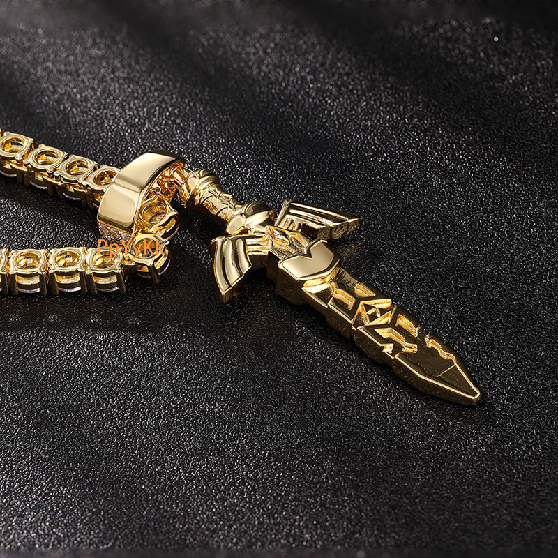 Luxury Moissanite Jewelry Hip Hop Sword Pendant Light Luxury Niche Unique Trendy Cool Punk Statement Necklace