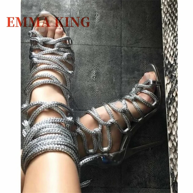 Summer Women Lace-up Gladiator Sandals Rope Wrap Peep Toe High Heel Sandal Sexy Club Party Dress Shoes Ladies Ankle Strap Sandal 250617