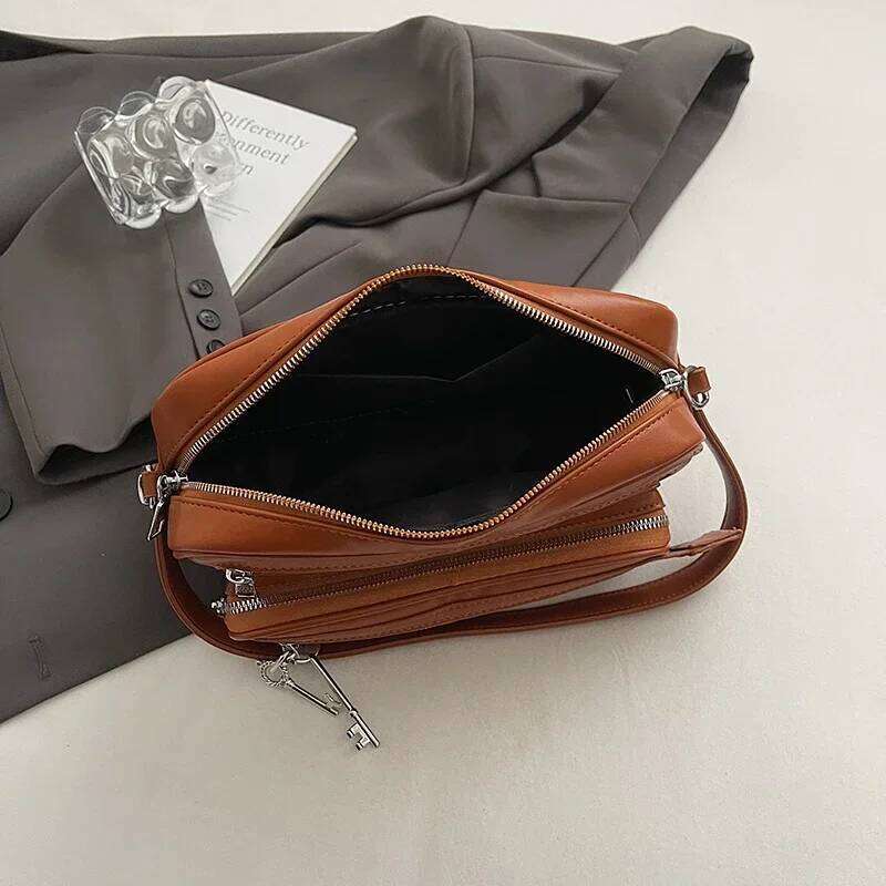 Large Capacity Soft Leather Messenger Women Multiple Zippers Pouch Shoulder Bag Casual Handbag Big Travel Crossbody Bags