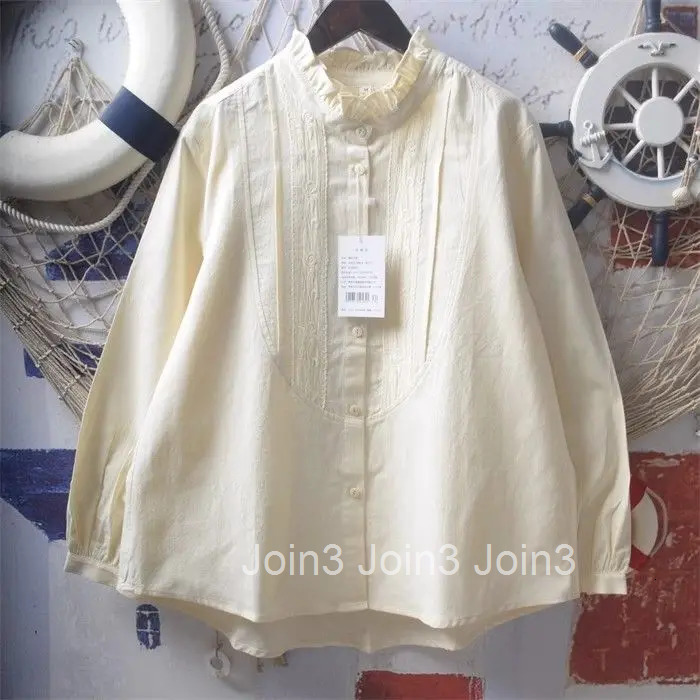 2025 Blusas Mujer De Moda White Blouses for Womens Stand Neck Long Sleeve Loose Shirts Embroidery Sweet Japanese Blouse Tops