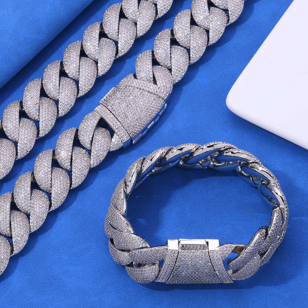 24mm Bubble Cuban Chain Zircon Necklace Trendy Brand Personality Men's Jewelry Hip Hop Bracelet 22be