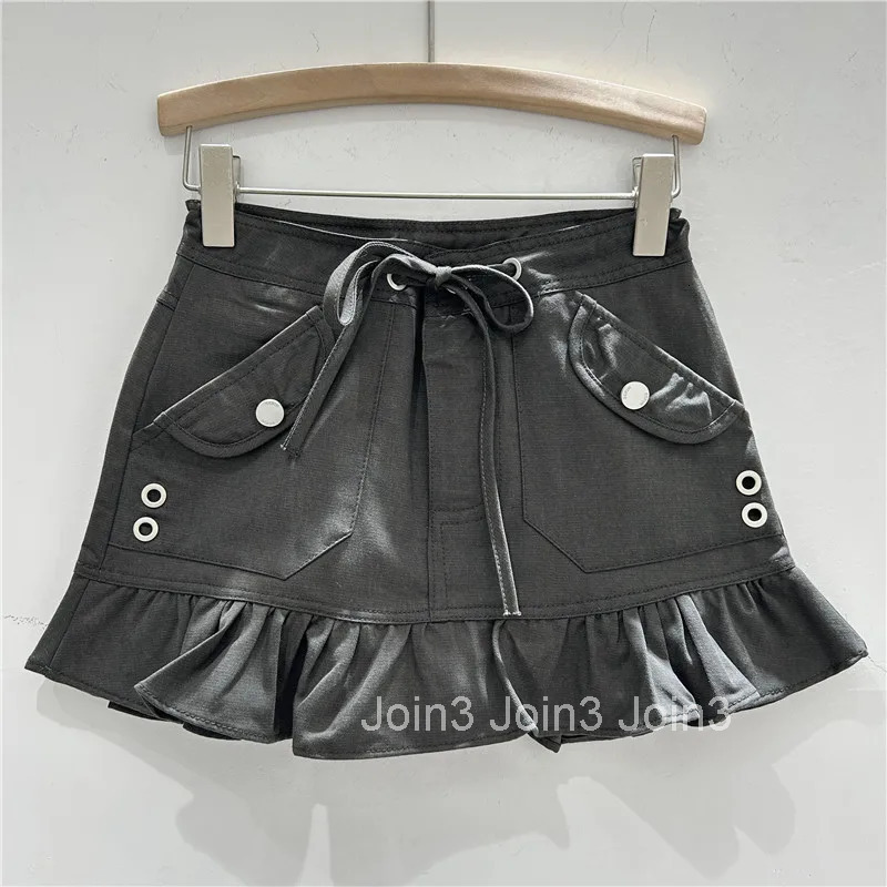 Sweet Skirts for Women High Waist A-line Drawstring Saia Chic Korean Jupe 2025 Faldas Mujer De Moda Ruffles Bodycon Mini Skirt