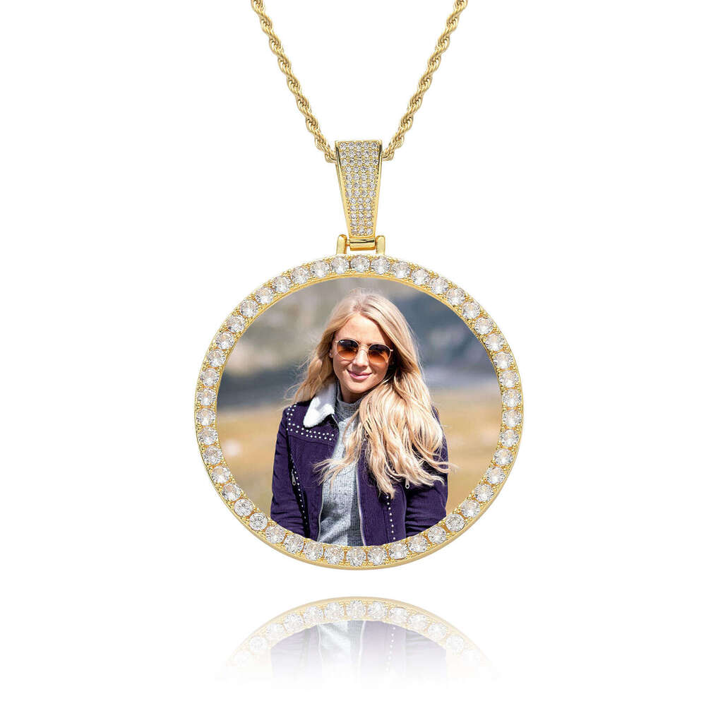 Large Medium Small Photo Memory Round Frame Medal Solid Color Pendant Hip Hop Jewelry Necklace 3c28
