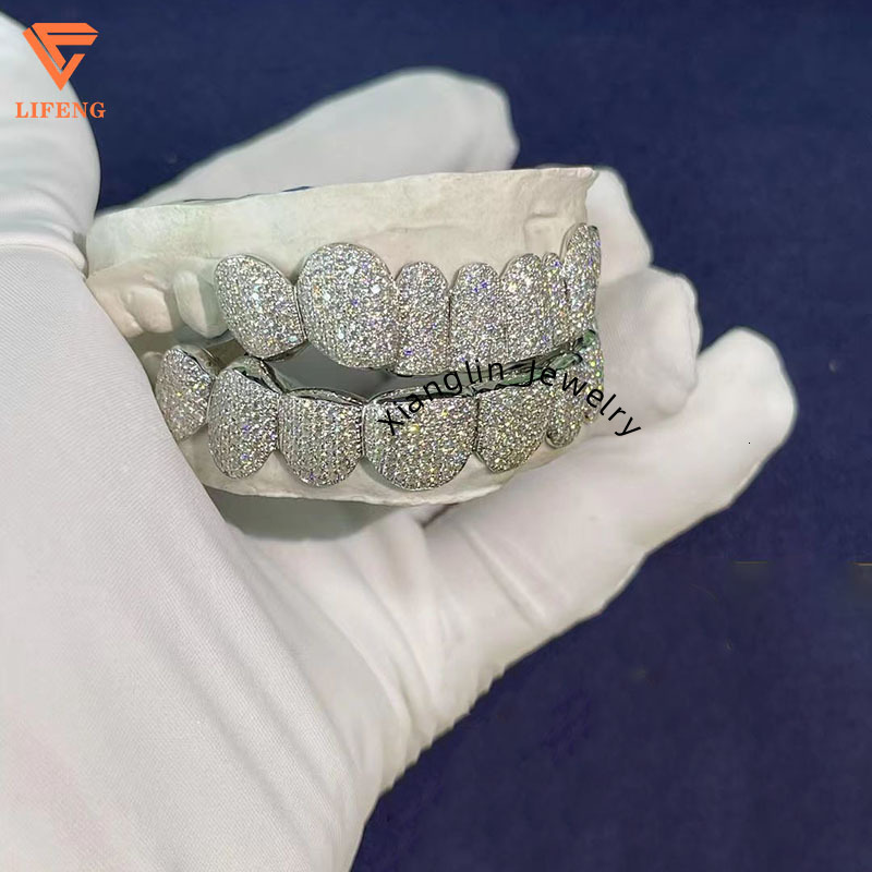 Custom 925 Sterling Silver VVS Moissanite Teeth Grillz Iced Hip Hop Jewelry for Women and Men