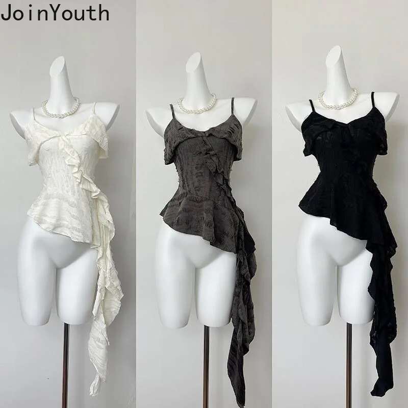 Y2k Crop Tops Fashion Sexy Tanks Womens Clothes Sleeveless Tunic Irregular Camis Patchwork Hole Ruffles Sweet Vest Ropa Mujer