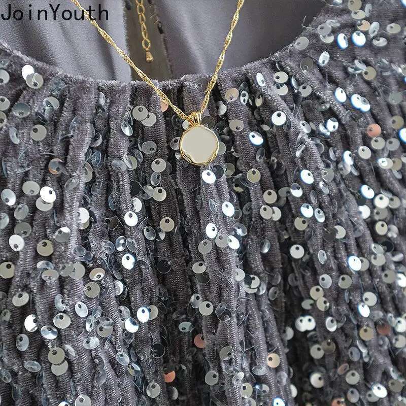 O-neck Long Sleeve Blouse for Women Fashion Heavy Sequined Y2k Tops 2025 Blusas Mujer De Moda Temperament Loose Korean Shirts