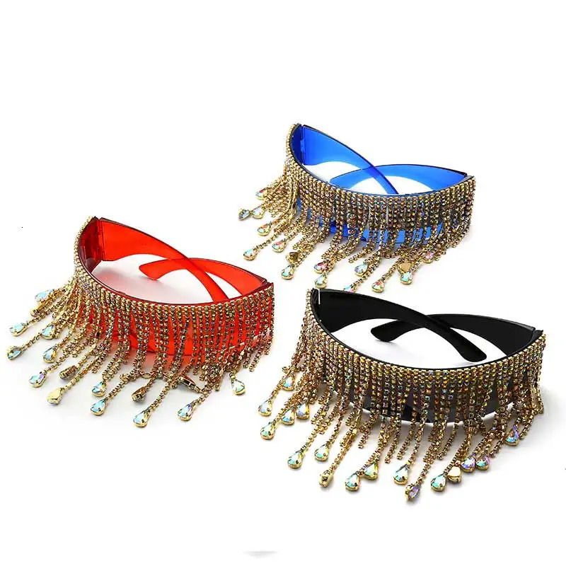 Fashion Full Diamond Tassel Sunglasses Men Colorful Glasses Crystal n Steampunk Windproof Sun Glasse 250617