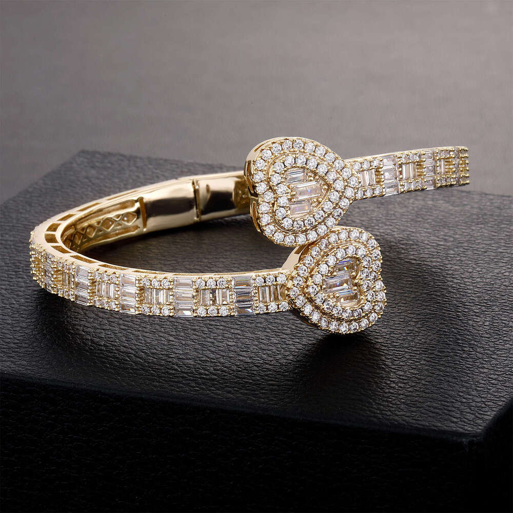 Fashion Square Dia Double Heart Clasp Bracelet Internet Celebrity Live Trendy Personality Jewelry