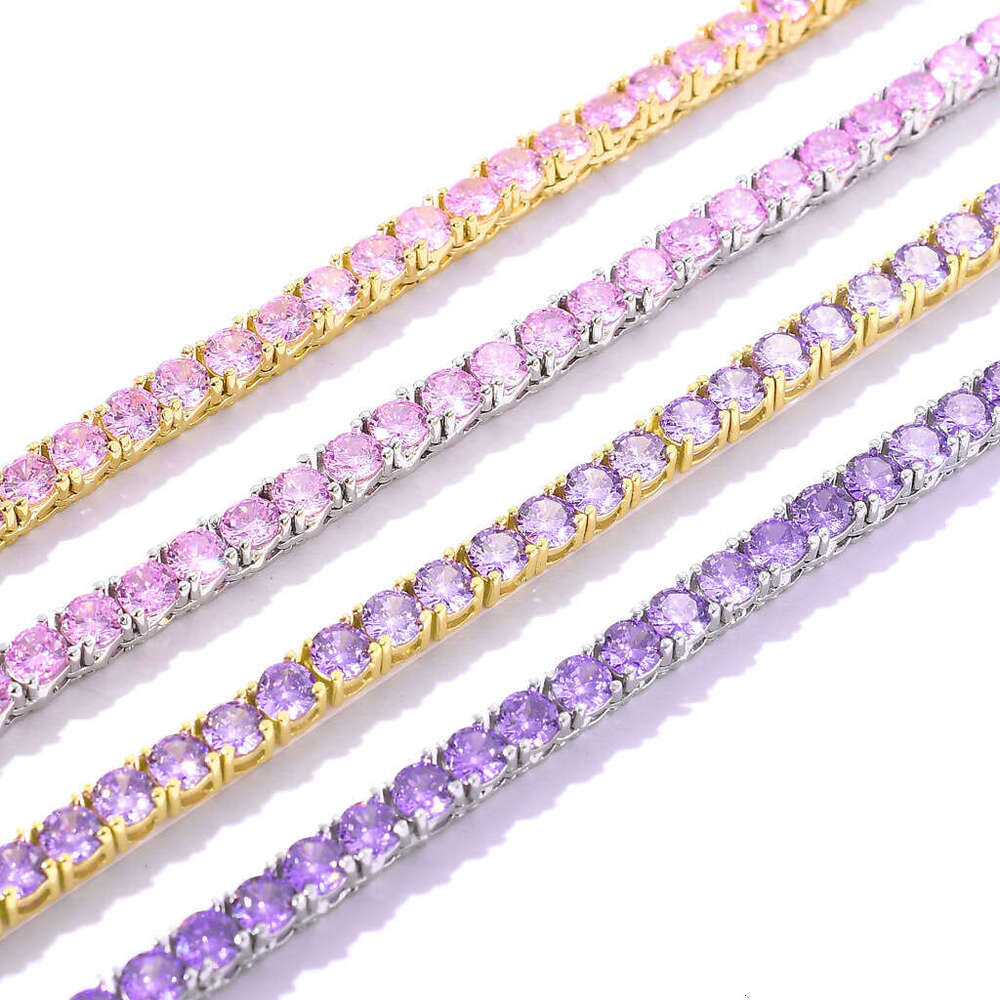 for Men Hip-Hop 4mm Pink Single Row Zircon Necklace Tennis Chain 0ce3