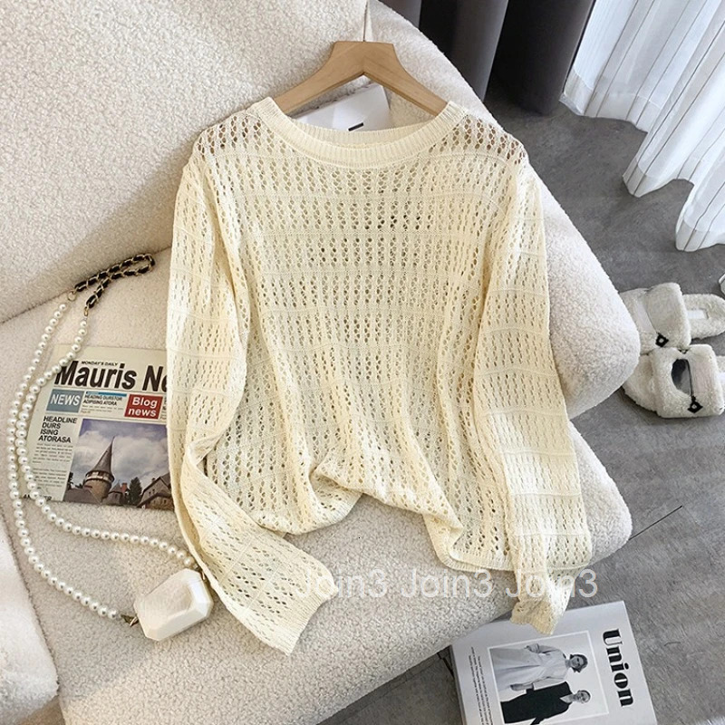 Sueter Mujer Fashion Sweaters Tops Womens Clothing Long Sleeve O-neck Jumper Casual Knitted Hollow Out Summer Cropped Pullovers