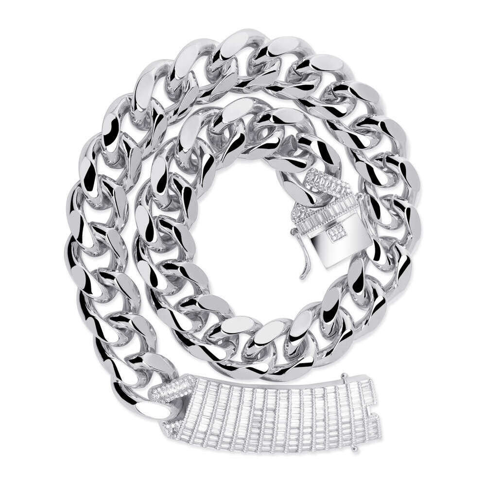 New Style Dia-Studded Long Buckle 18MM Cuban Chain Personality Trendy Hip-Hop Jewelry Necklace for Men