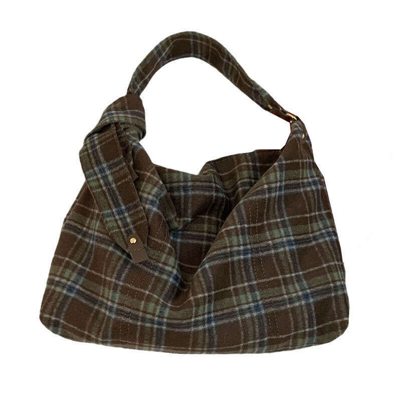 designer bag Academy Style Large Capacity Female Student Underarm 2024 New Wool Plaid Tote Shoulder Bag
