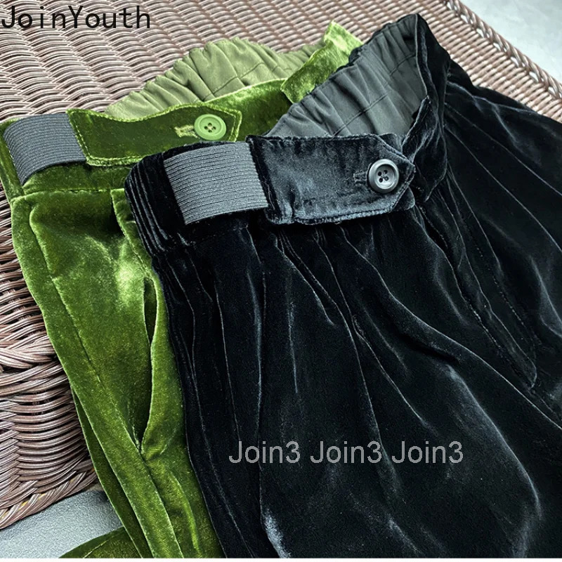 Korean Wide Leg Pants Women High Waist Slim Fit Straight Velvet Trousers Fashion Casual Vintage Pantalon Femme 2025 New Bottoms