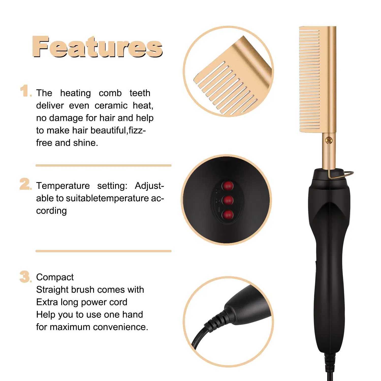 2 in1 Hot Comb Hair Straightener Electric Heating Comb Fast Heating Portable Travel Anti-Scald Beard Straightener Press CombXJ250621