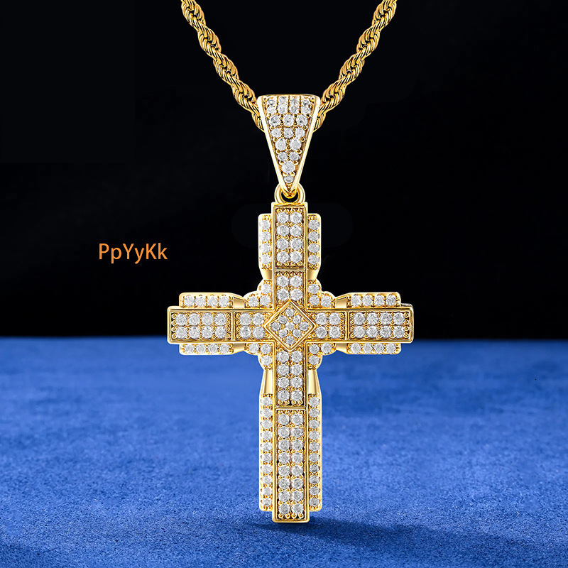 Luxury Jewelry Diamond set Full - Diamond Cross Pendant Necklace Unisex Hip Hop Moissanite Chain