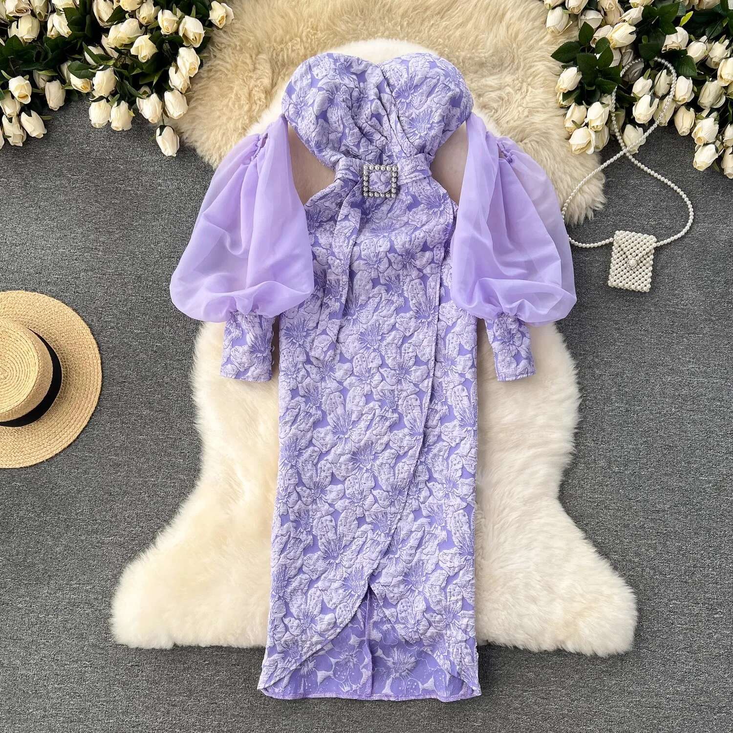 Sexy Off Shoulder Party Dress Strapless Lantern Sleeve Slim Women Clothes Evening Dresses Fashion Elegant Long Robe Vestidos