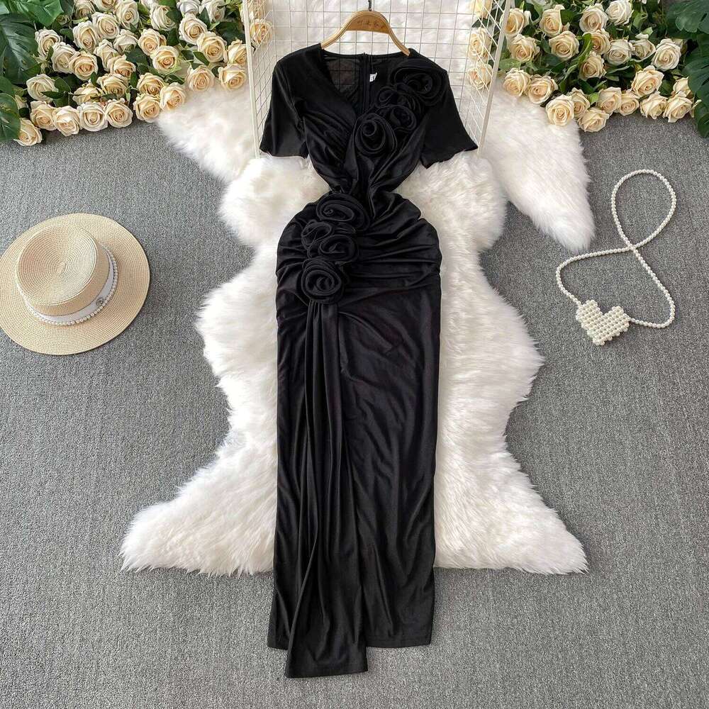 Sexy Elegant Chic Three-Dimensional Slim Dress Casual Beach Party Vintage Women Summer Fashion Clothing